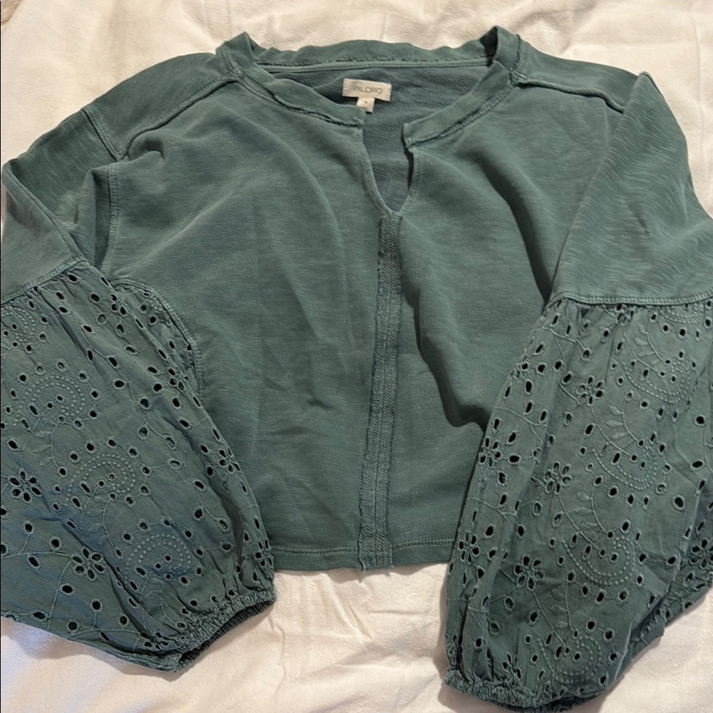 Pilcro Green Eyelet Sleeve Women's Top